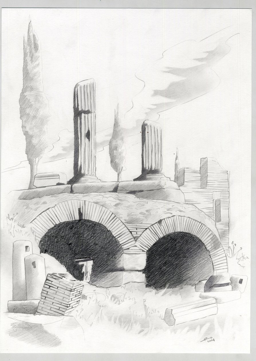 A római kor romjai Rómában, Forum (foro romano) Alessandro Lonati rajza. alkotó: Alessandro Lonati