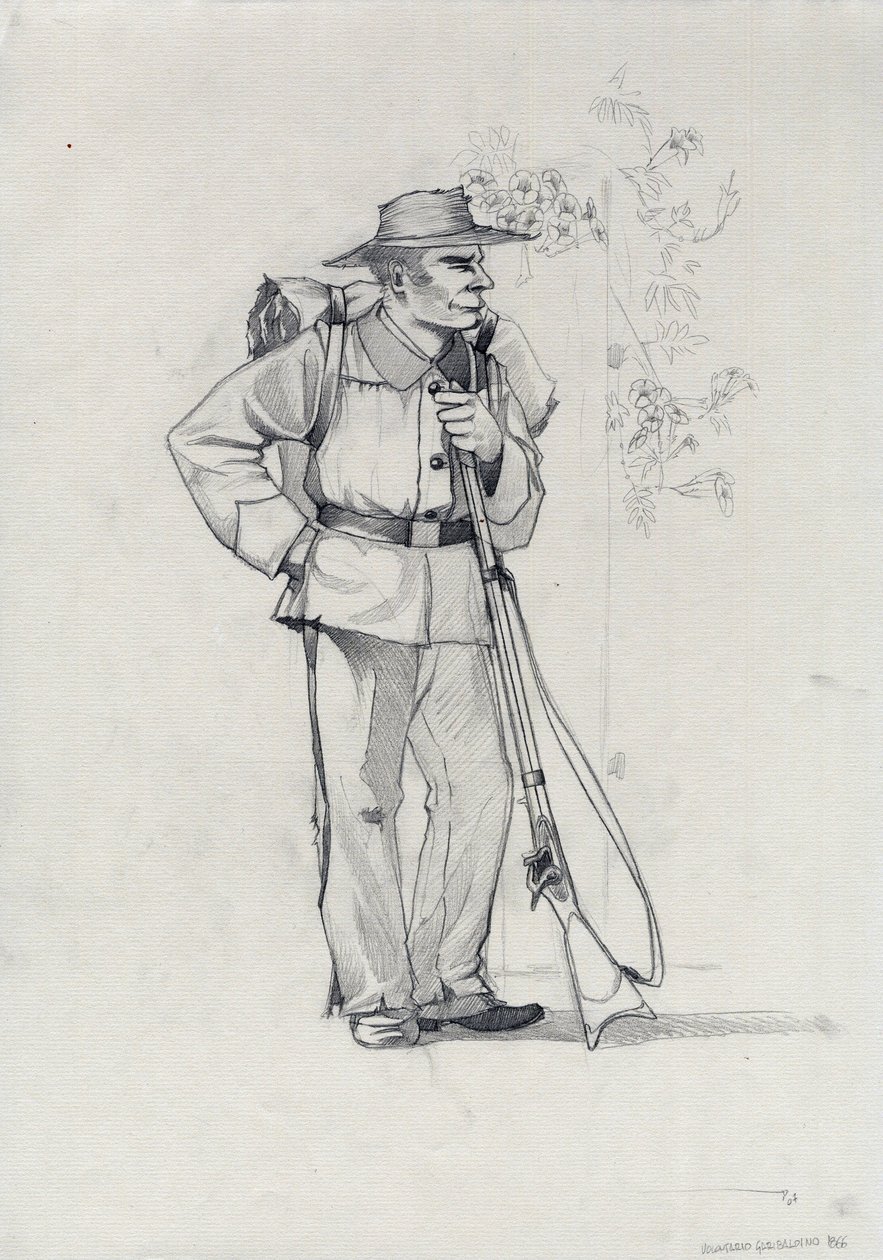 Második Birodalom (1852-1870): olasz egyesülés (Risorgimento), a garibaldi hadsereg önkéntese, aki „vörösinges” harcosként ismert Giuseppe Garibaldi (1807-1882) ügyéért Olaszországban alkotó: Alessandro Lonati