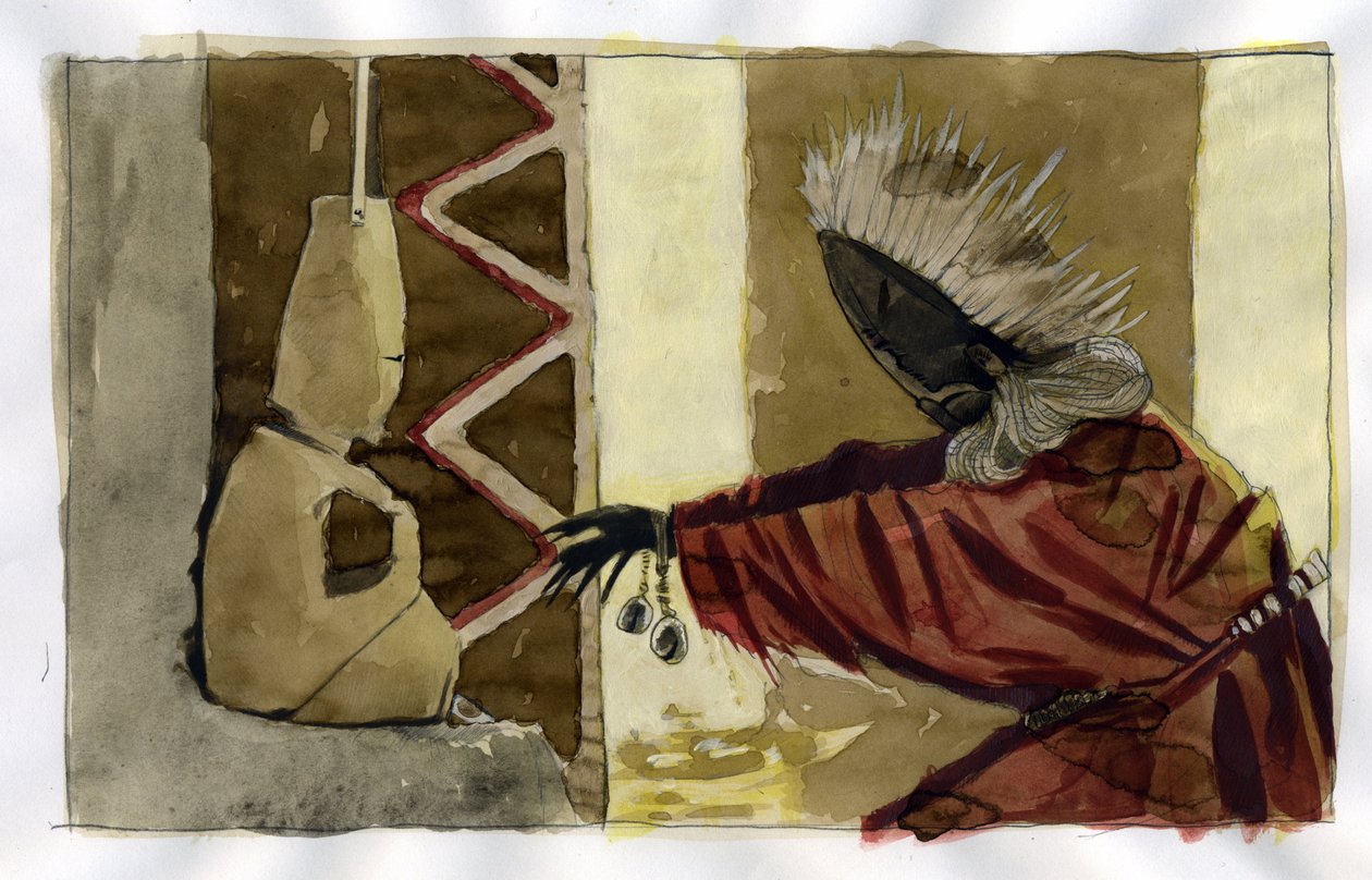 Sámánizmus: spirituális szertartás, amelynek középpontjában az emberi lények és a természet szellemei közötti közvetítés áll – sámán Illusztráció: Alessandro Lonati alkotó: Alessandro Lonati