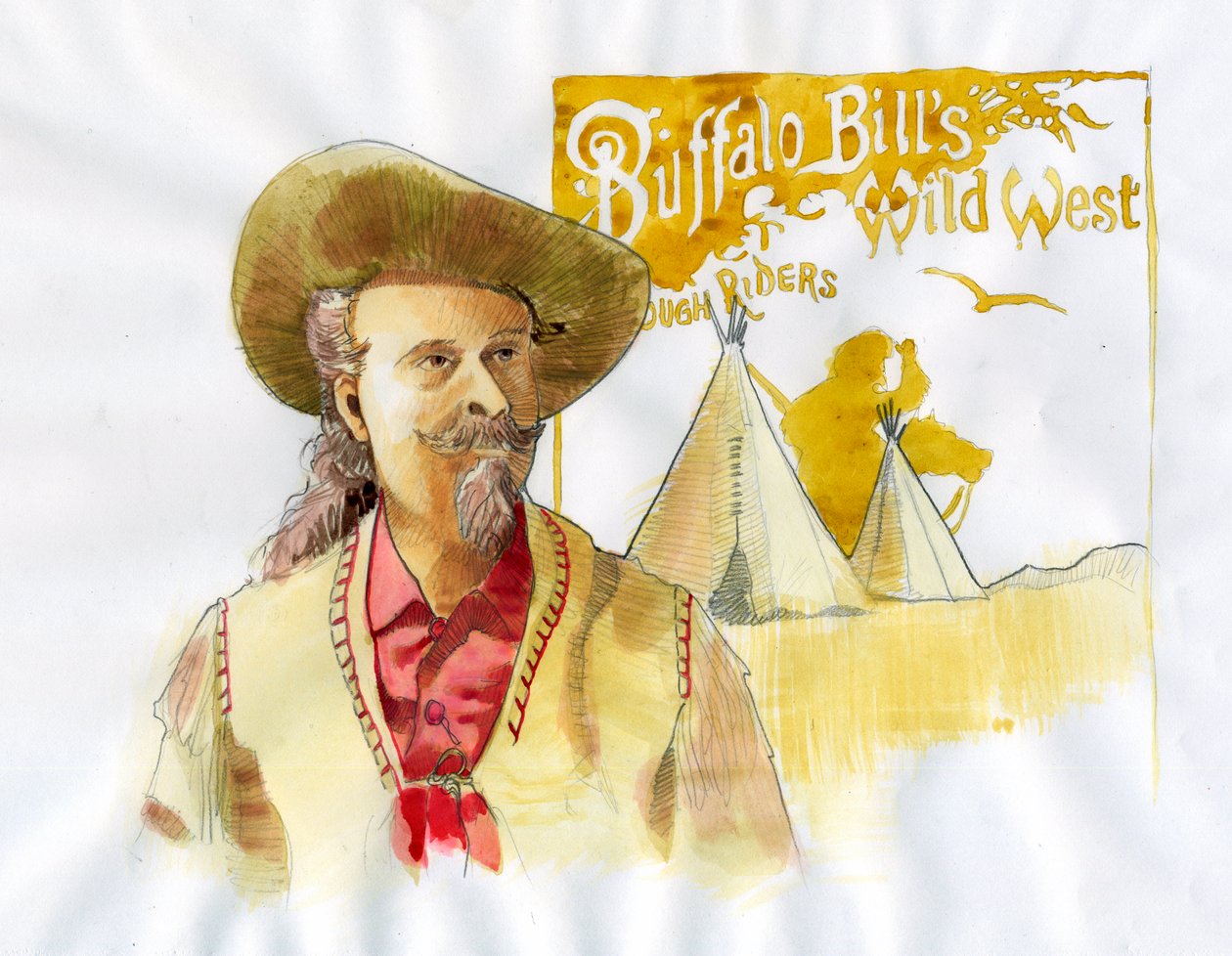 William Frederick Cody - Buffalo Bill néven ismert - Buffalo Bill (1846-1917) portréja, William Cody ezredes - Illusztráció: Alessandro Lonati alkotó: Alessandro Lonati