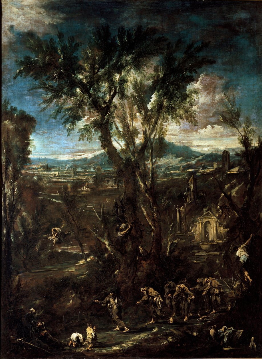 Fantasztikus táj szerzetesekkel Alessandro Magnasco dit il Lissandrino (1667-1749) festménye 1720 Méret: 237x175 cm Pinacoteca di Brera Milánó alkotó: Alessandro Magnasco