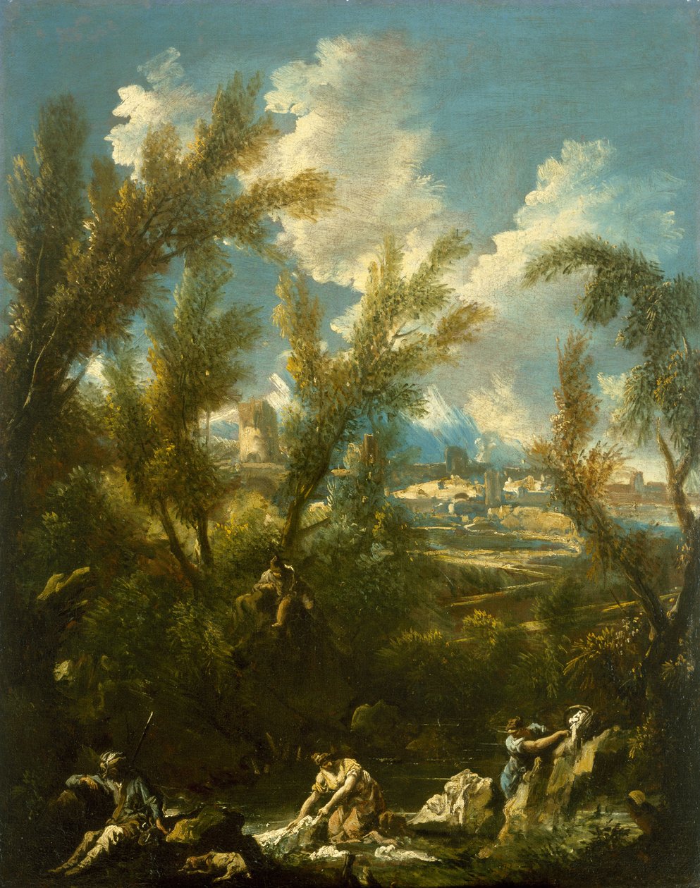 Táj mosónővel, 1715 körül alkotó: Alessandro Magnasco