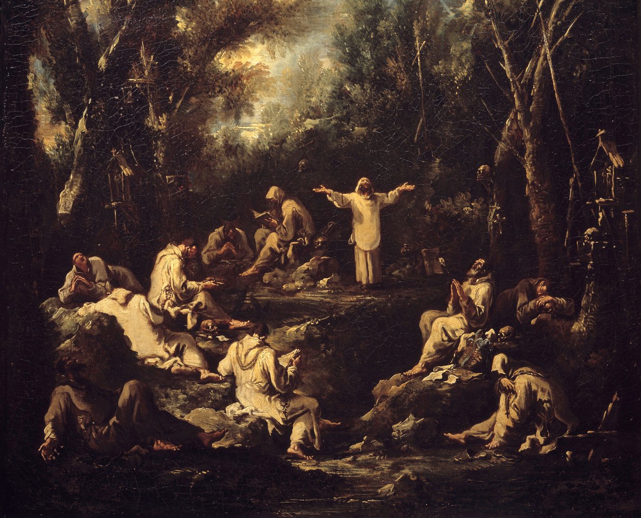 A szerzetesi élet jelenetei. Szerzetesek különböző imapozíciókban és különféle napi foglalkozásokban. Alessandro Magnasco (1667-1749) festménye. Dekoratív Művészeti Múzeum. Párizs. alkotó: Alessandro Magnasco