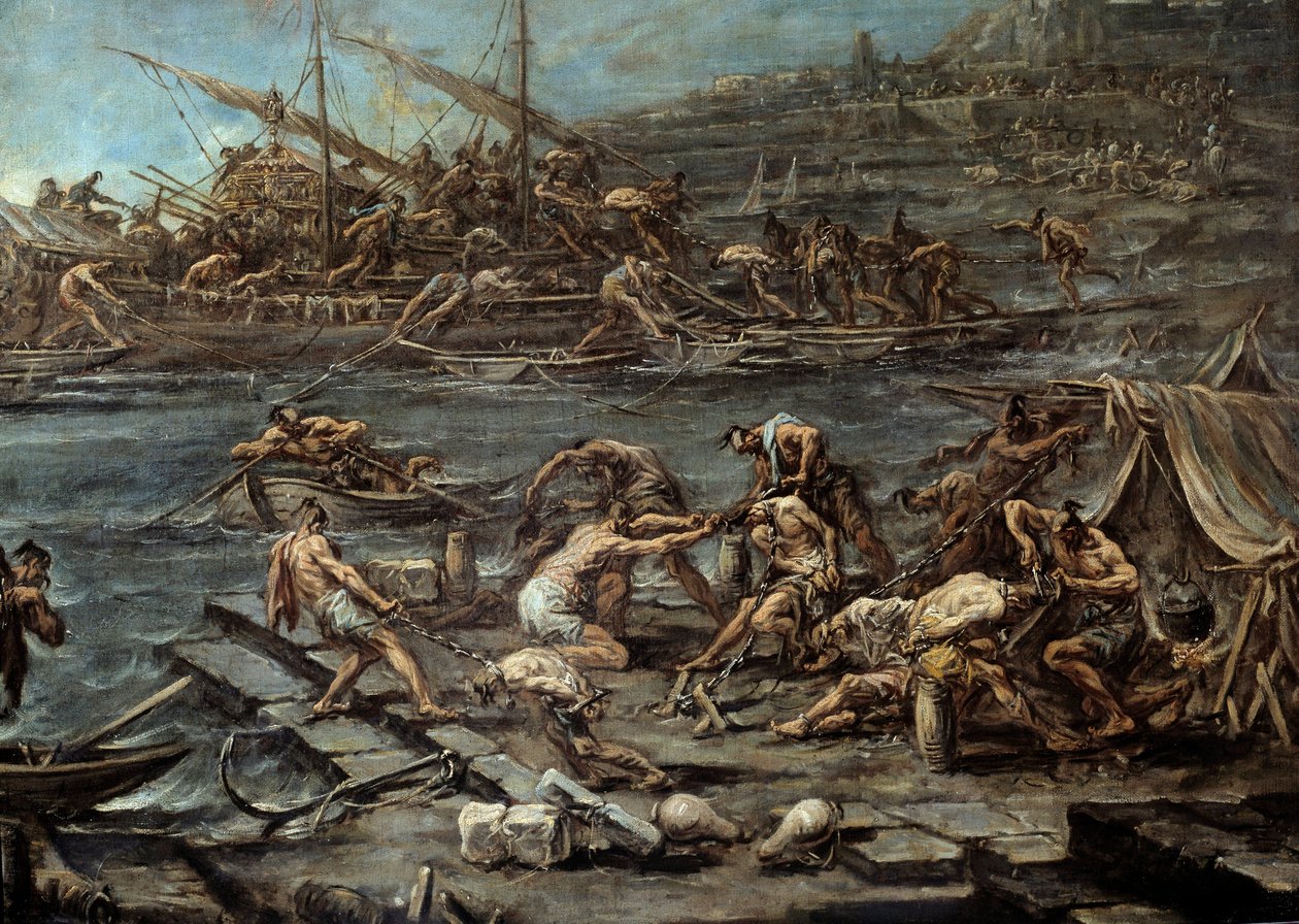 A galeriánusok beszállása a Genes Detail kikötőjében. Alessandro Magnasco (1667-1749) festménye. Homályos. 1,16 x 1,42. Bordeaux, Szépművészeti Múzeum alkotó: Alessandro Magnasco