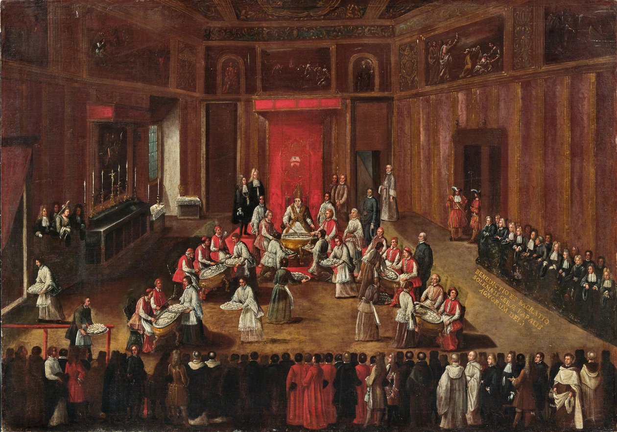 Az Agnus Dei szertartása, amelyet XI. Klemens pápa celebrált, Kr. u. 1710. alkotó: Alessandro Piazza