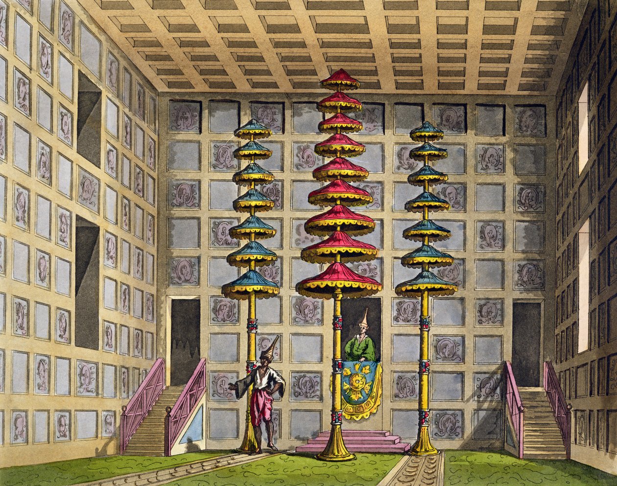Audience Hall, Cochin Kína, 88. tábla Jules Ferrario "Le Costume Ancien et Moderne" című művéből, Gaetano Zancon (1771-1816) metszete, kiadva az 1820-30-as években. alkotó: Alessandro Sanquirico