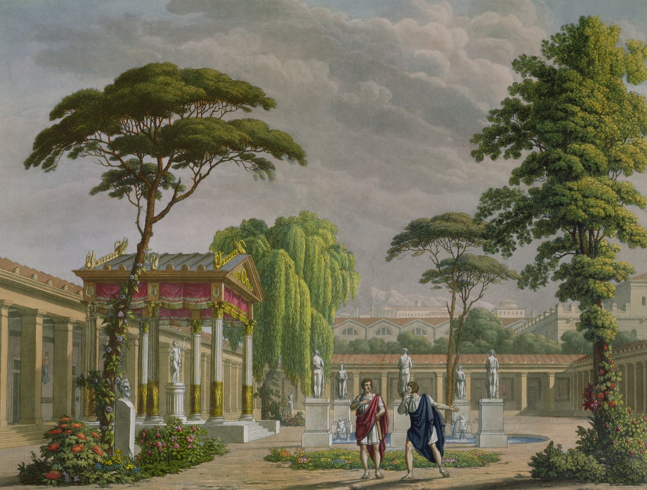 A pompeji Diomédész-ház kertjei, Giovanni Pacini (1796-1867) „Pompei utolsó napjai” című operájának dekorációja, a milánói La Scala, 1827. alkotó: Alessandro Sanquirico