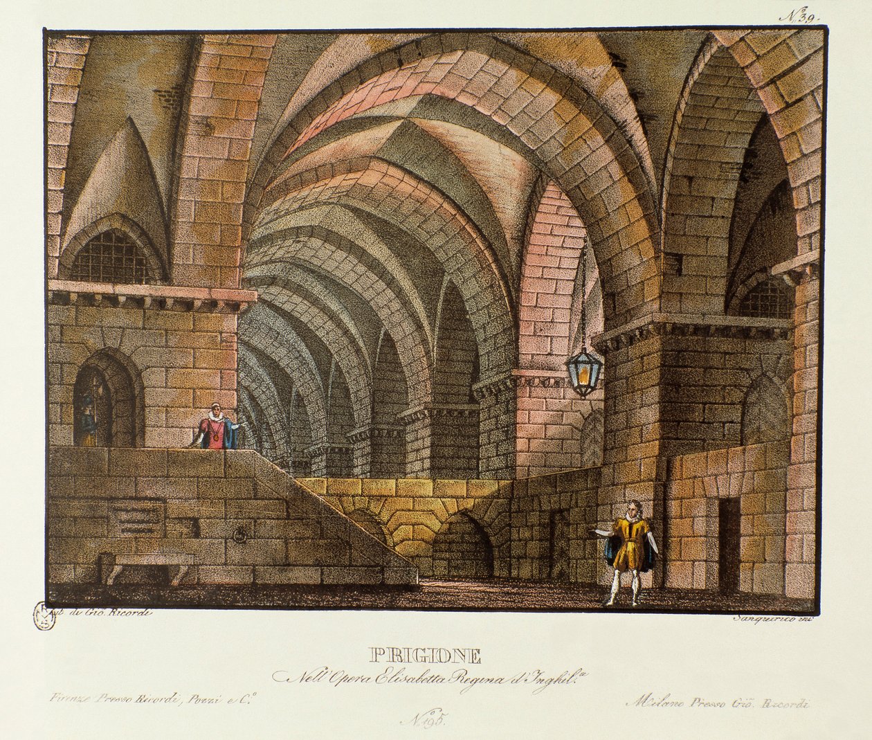 Norfolk meglátogatja a Leicester fogolyt a Scenography börtönben Gioacchino Rossini (vagy Gioachino) „Elisabetta, Regina d