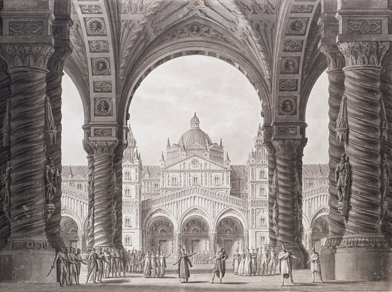 Színpadterv az Opera seria I-hez, a Valdomiri miatt Peter Wintertől. Teatro alla Scala, 1818. alkotó: Alessandro Sanquirico