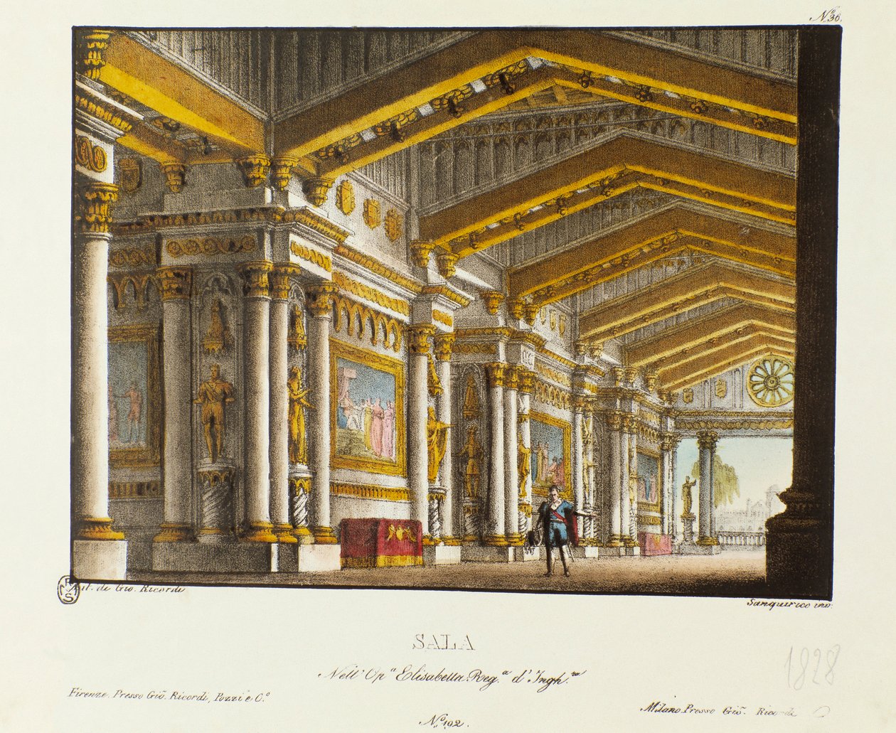 A királyi palota nagyterme Szcenográfia Gioacchino Rossini (vagy Gioachino) „Elisabetta, Regina d