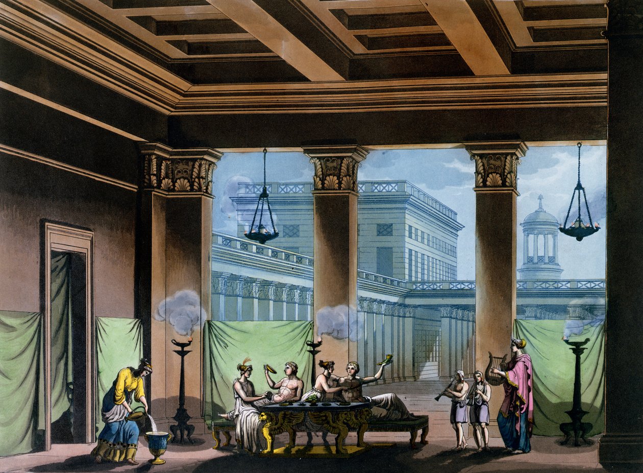 A Triclinium, Jules Ferrario „Le Costume Ancien et Moderne” című művéből, 1820 körül alkotó: Alessandro Sanquirico