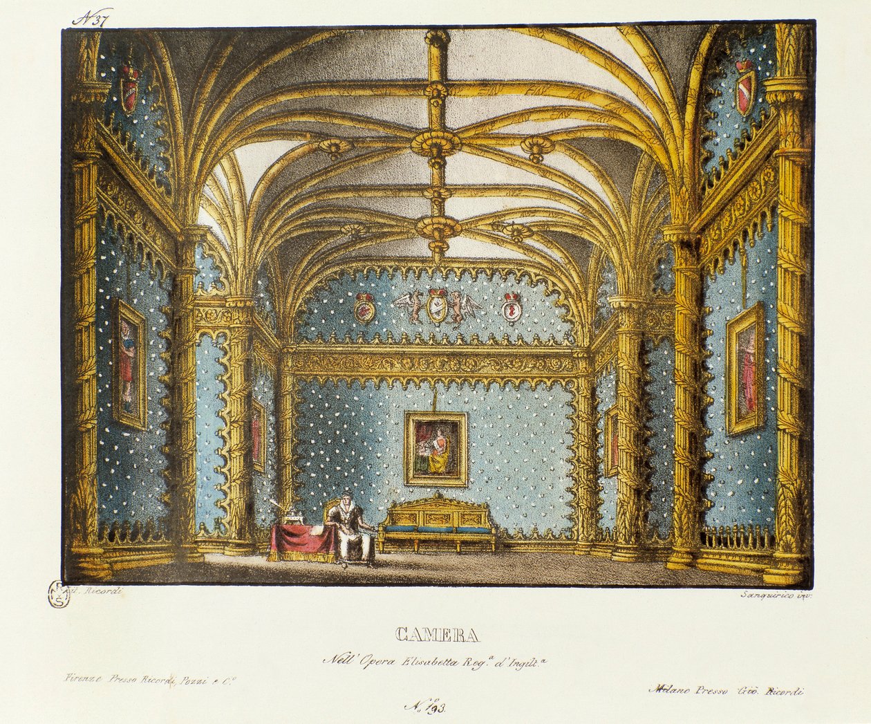 A királyi palota hálószobája Scenográfia Gioacchino Rossini (vagy Gioachino) „Elisabetta, Regina d