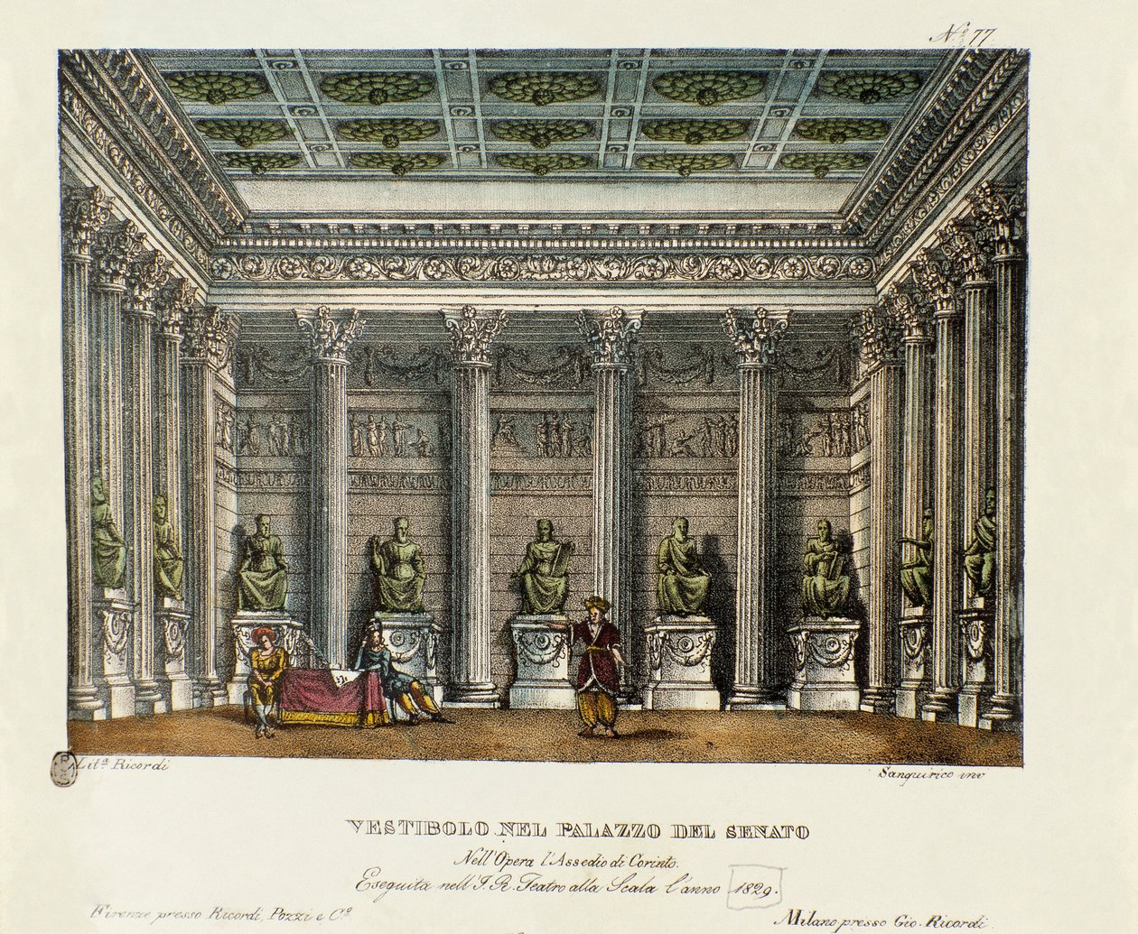 A Szenátusi Palota előcsarnoka (I. felvonás) A milánói Teatro alla scala 1829-es, Gioacchino Rossini (vagy Gioachino) „Korinthosz ostroma” című operájának (vagy L
