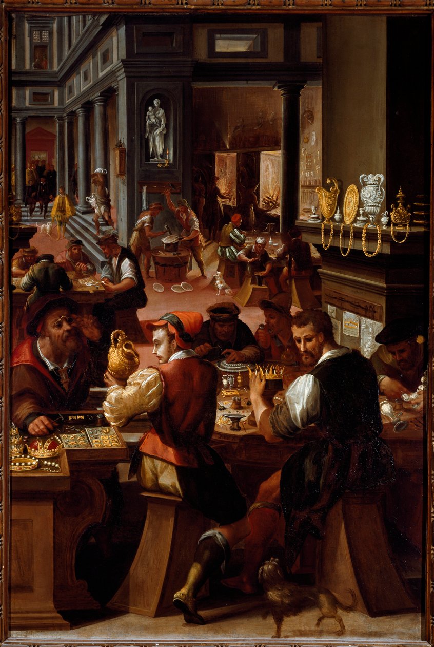 Az ötvös műhelye (Festészet alkotó: Alessandro di Vincenzio Fei