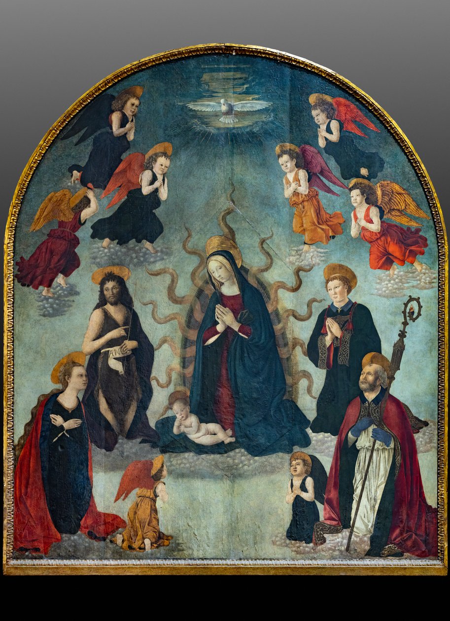 Madonna és gyermek a szentekkel (olaj a panelen) alkotó: Alessio & Scheggini Michele da Larciano (known as Graffione) (1470 85) Baldovinetti