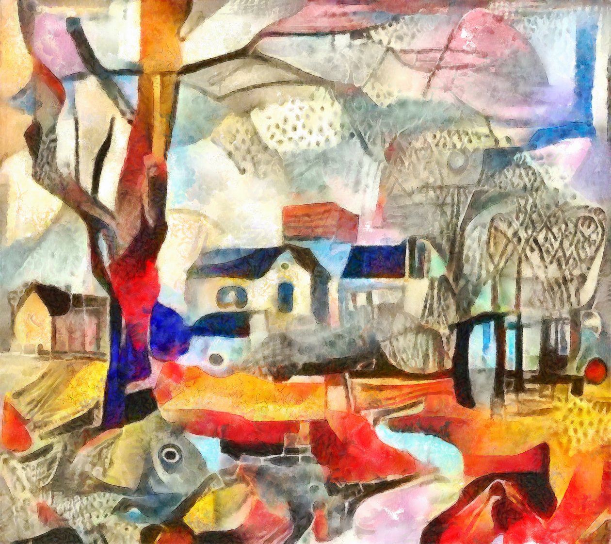 épületek a park mélyén, 2017,(vegyes technika) alkotó: Alex Caminker