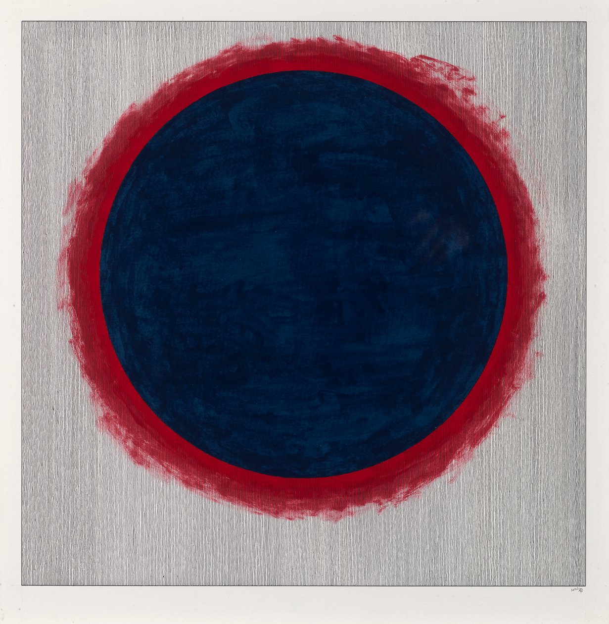 Circle Blue on Red, 2022 (zománc és toll a kártyán) alkotó: Alex Dunn