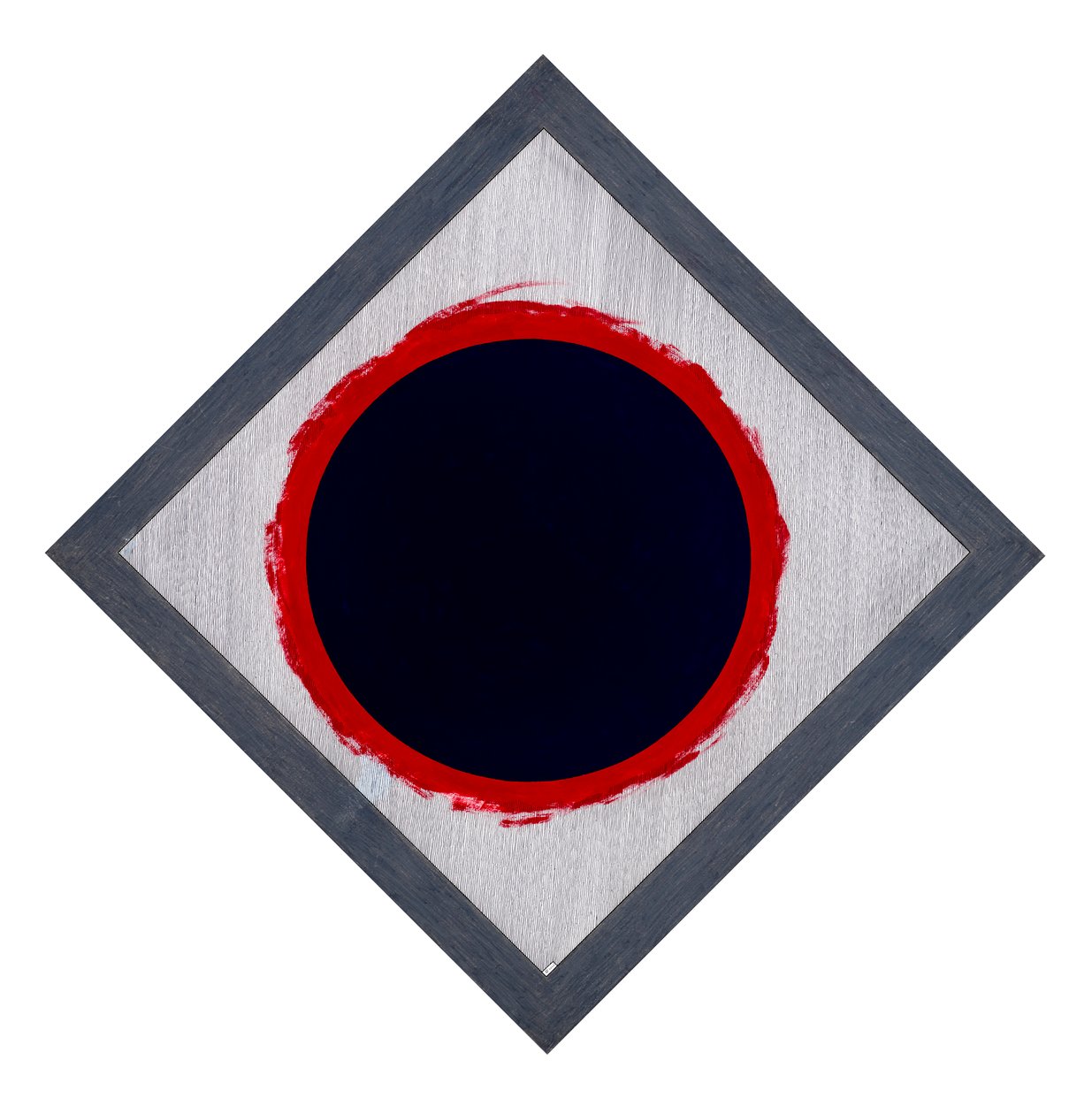 Circle Blue on Red Diamond, 2022 (zománc és toll a kártyán) alkotó: Alex Dunn