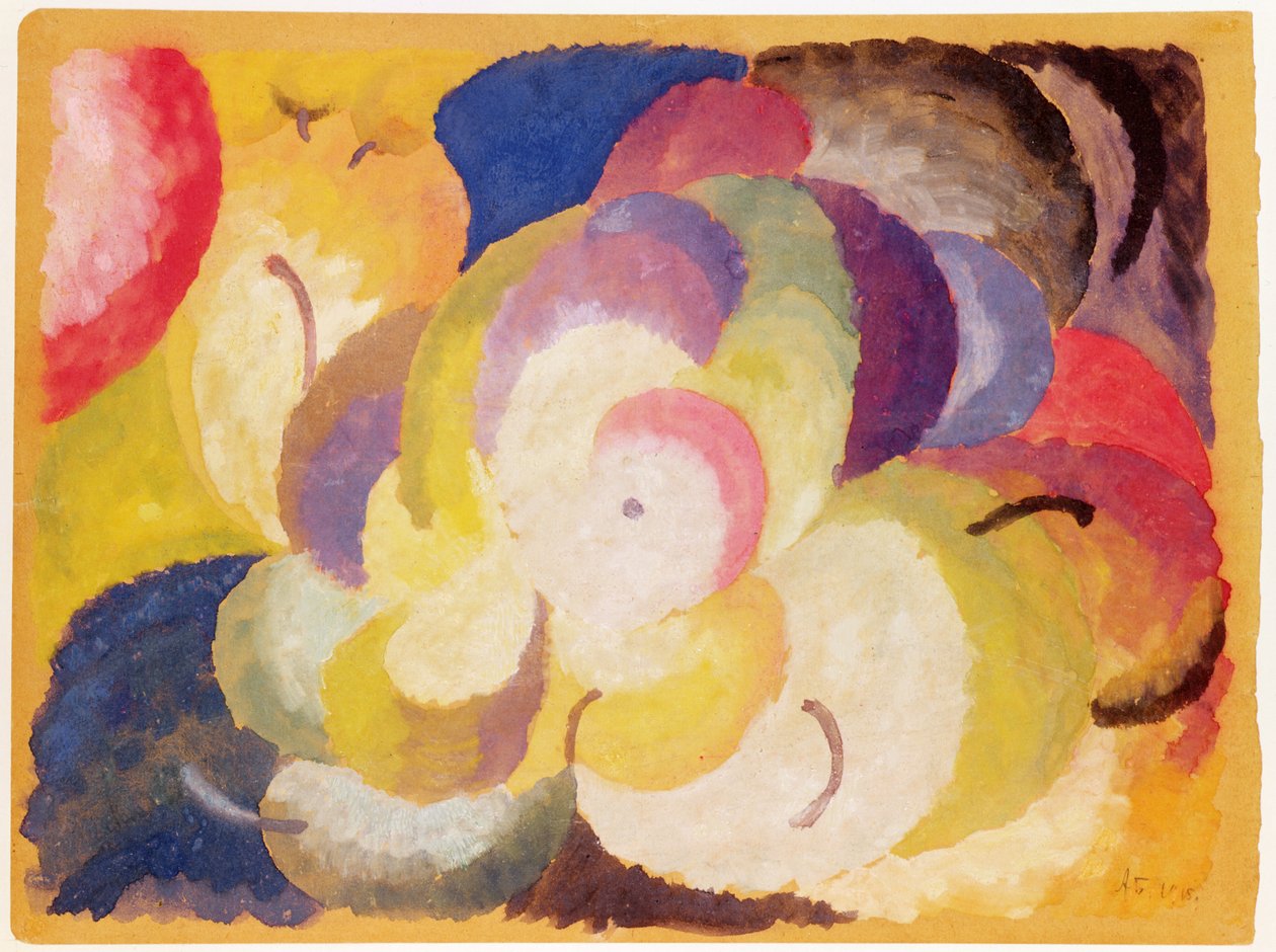 Csendélet almával, 1915 (gouache, papír, kartonra fektetve) alkotó: Alexander Bogomazov