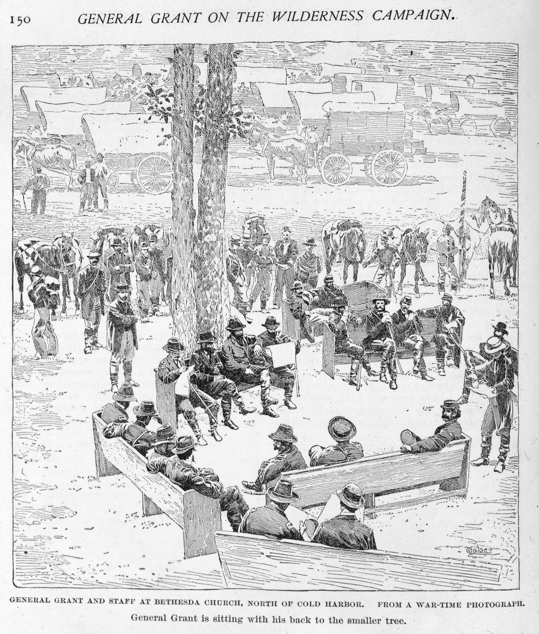 Grant tábornok és a Cold Harbourtól északra fekvő Bethesda templom munkatársai, metszett J.W. Taber (fl.1850-1928) fényképről, illusztráció a „Csatták és a polgárháború vezetői” című filmből, szerkesztette Robert U alkotó: Alexander Gardner