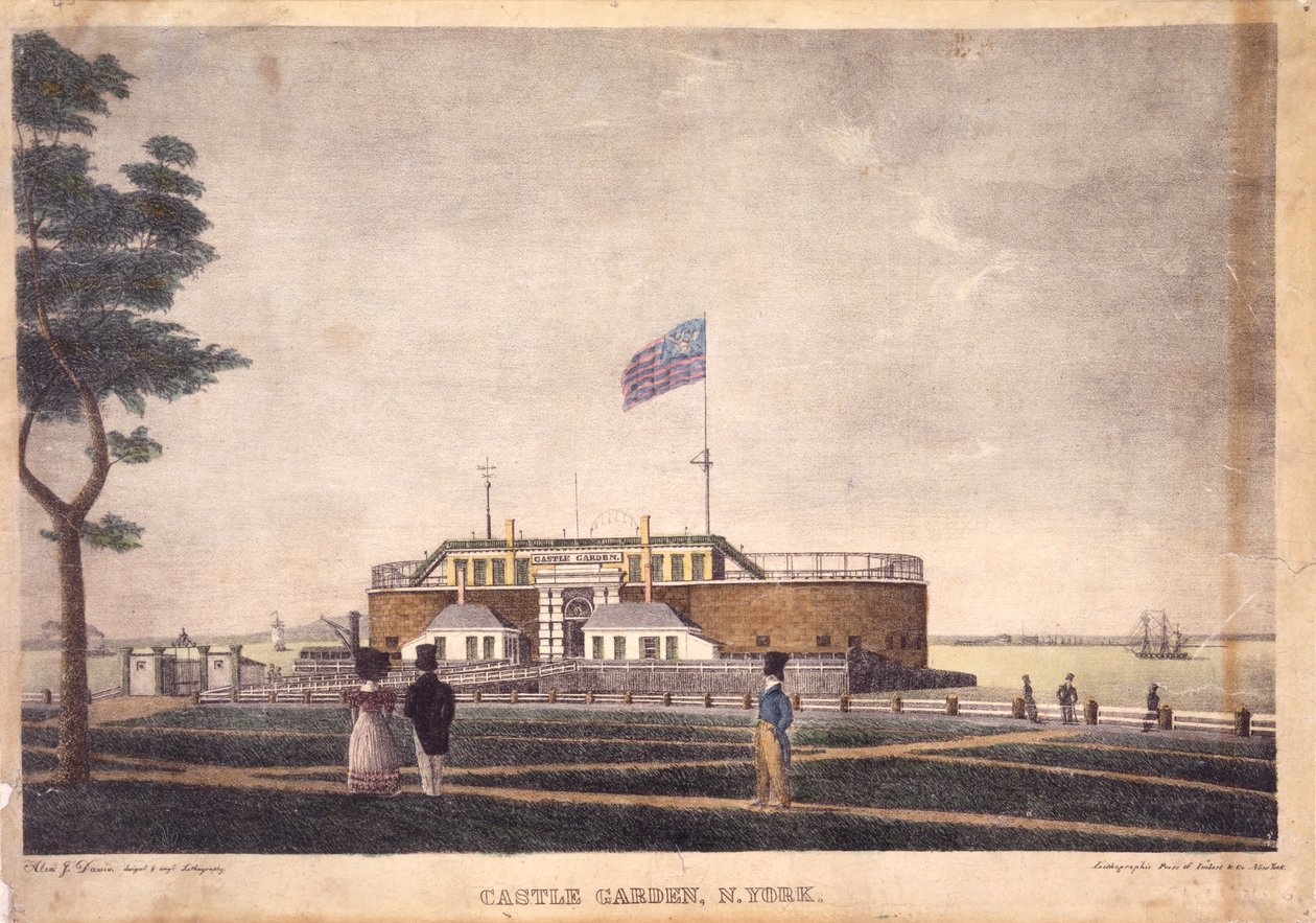 Castle Garden, N. York, 1825-1835 körül alkotó: Alexander Jackson Davis