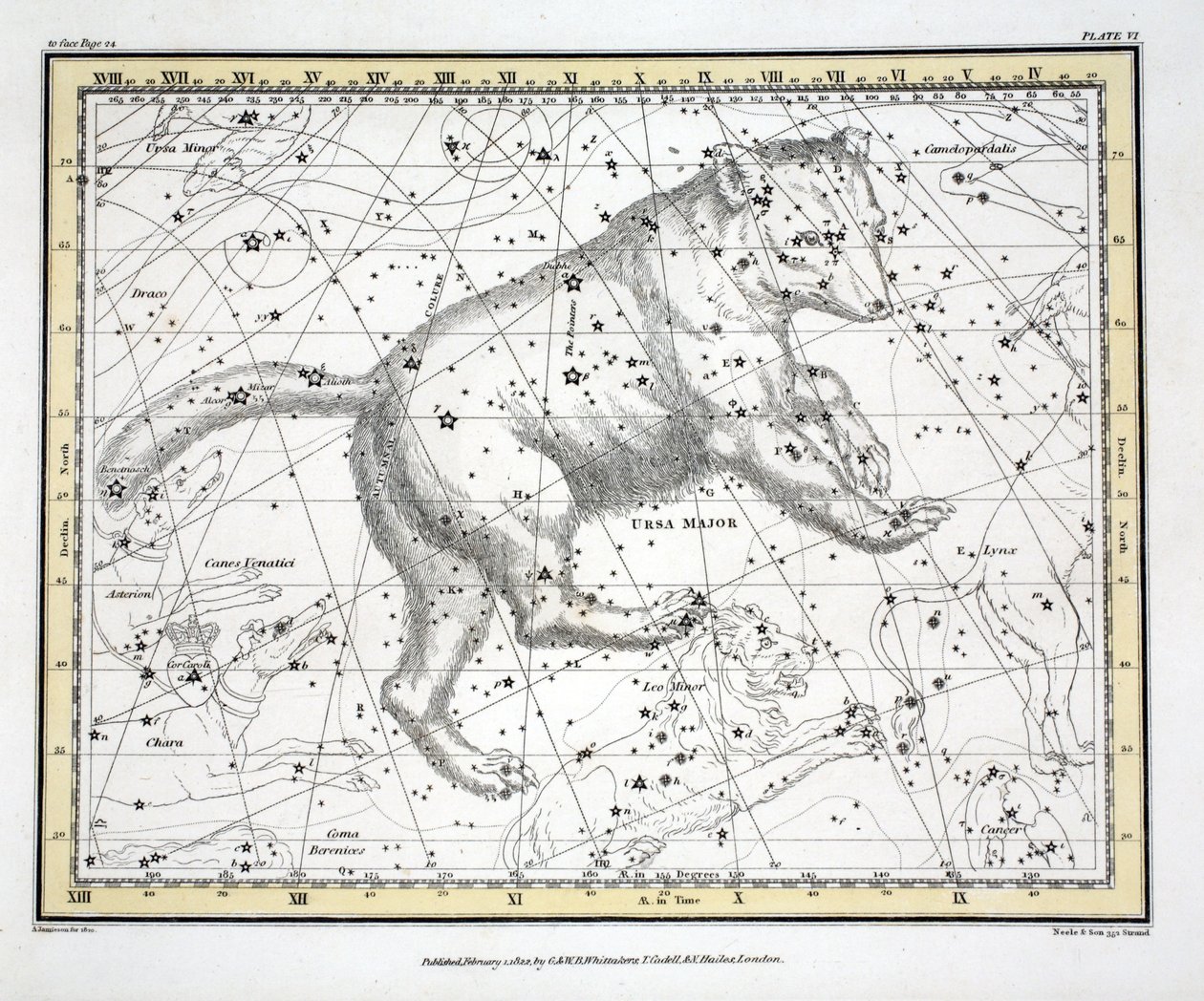 A csillagképek (VI. tábla) Ursa Major, Alexander Jamieson „Egy égi atlasza” című művéből, pub. London 1822 (kézzel színezett metszet) alkotó: Alexander Jamieson