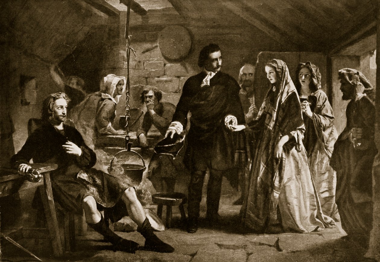 Flora MacDonald bemutatkozása Charlie herceghez, illusztráció a Hutchinson történetéből a brit nemzetről, 1923 körül alkotó: Alexander Johnston