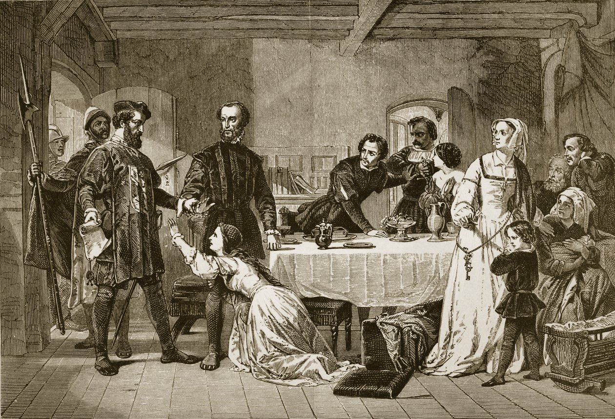 John Brown ashfordi letartóztatása, egy lollard, 1517, metszett J. und G.P. Nicholls alkotó: Alexander Johnston