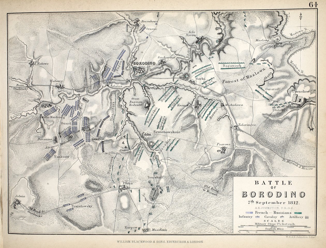 A borogyinói csata térképe, kiadó: William Blackwood and Sons, Edinburgh és London, 1848 (kézzel színezett metszet). alkotó: Alexander Keith Johnston