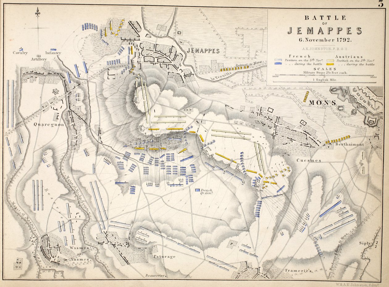 A jemappesi csata térképe, kiadó: William Blackwood and Sons, Edinburgh és London, 1848 (kézzel színezett metszet) alkotó: Alexander Keith Johnston