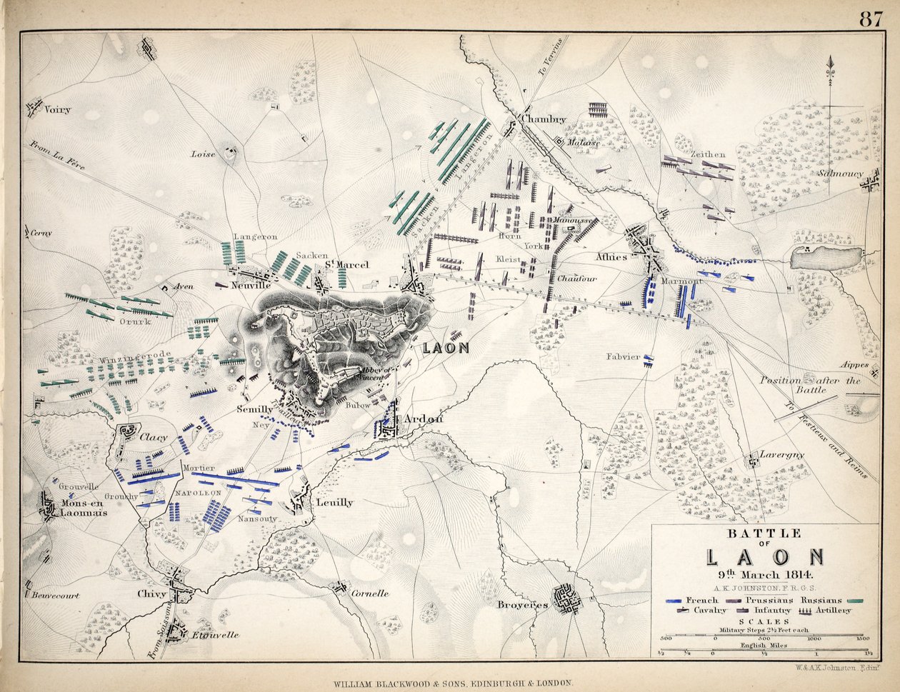 A laoni csata térképe, kiadó: William Blackwood and Sons, Edinburgh és London, 1848 (kézzel színezett metszet) alkotó: Alexander Keith Johnston