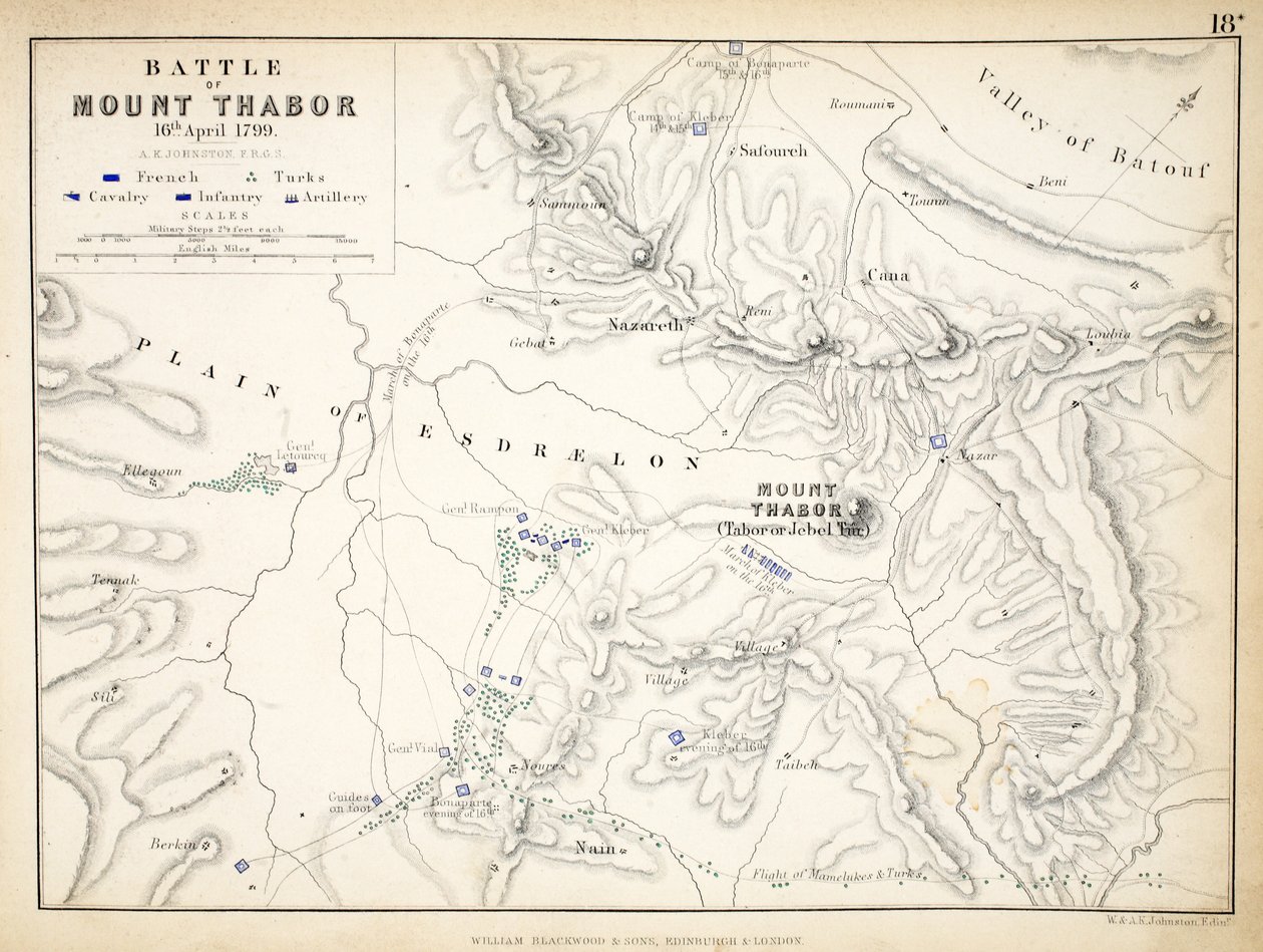 A Thabor-hegyi csata térképe, kiadó: William Blackwood and Sons, Edinburgh és London, 1848 (kézzel színezett metszet) alkotó: Alexander Keith Johnston