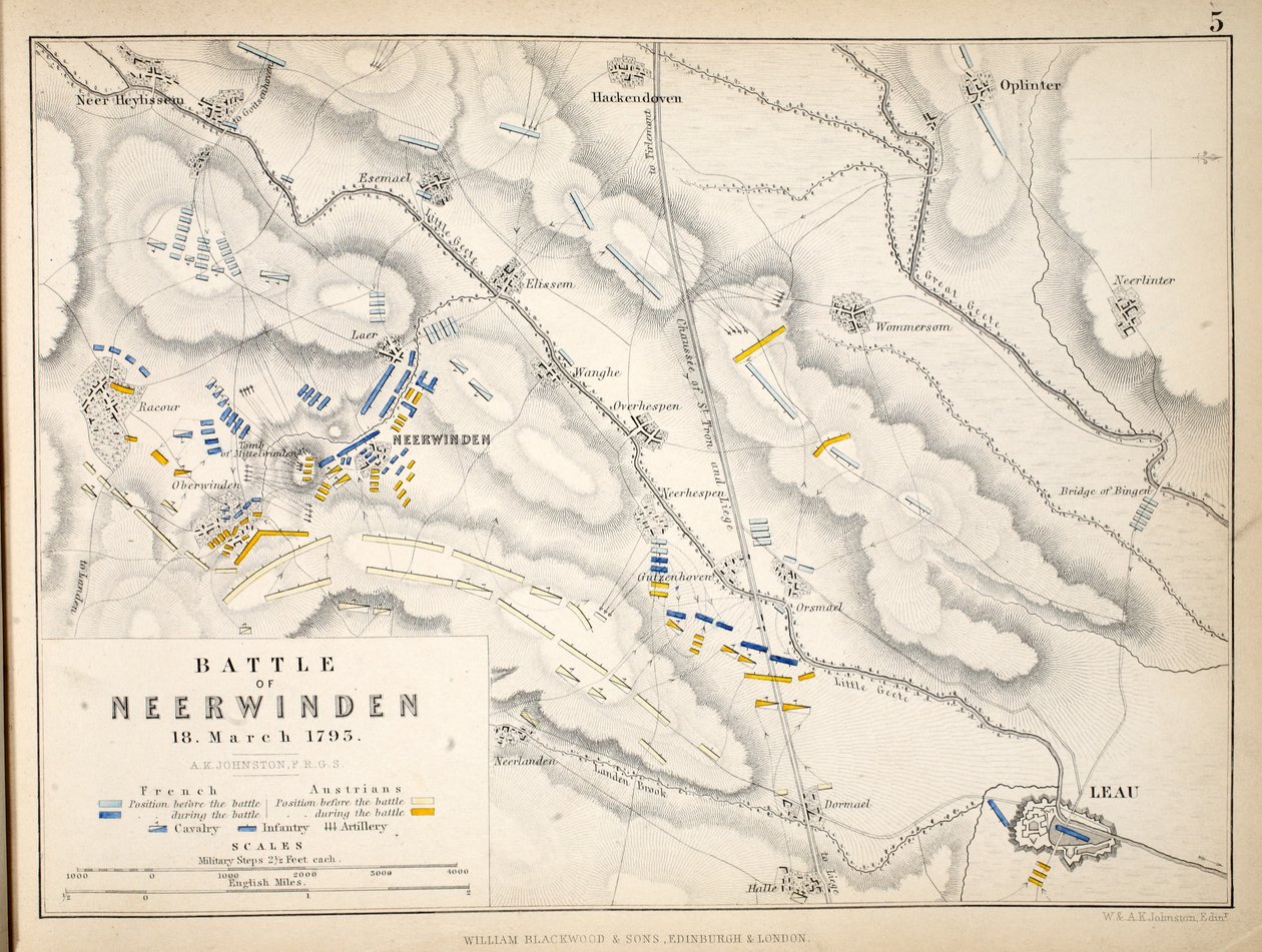 A neerwindeni csata térképe, kiadó: William Blackwood and Sons, Edinburgh és London, 1848 (kézzel színezett metszet) alkotó: Alexander Keith Johnston