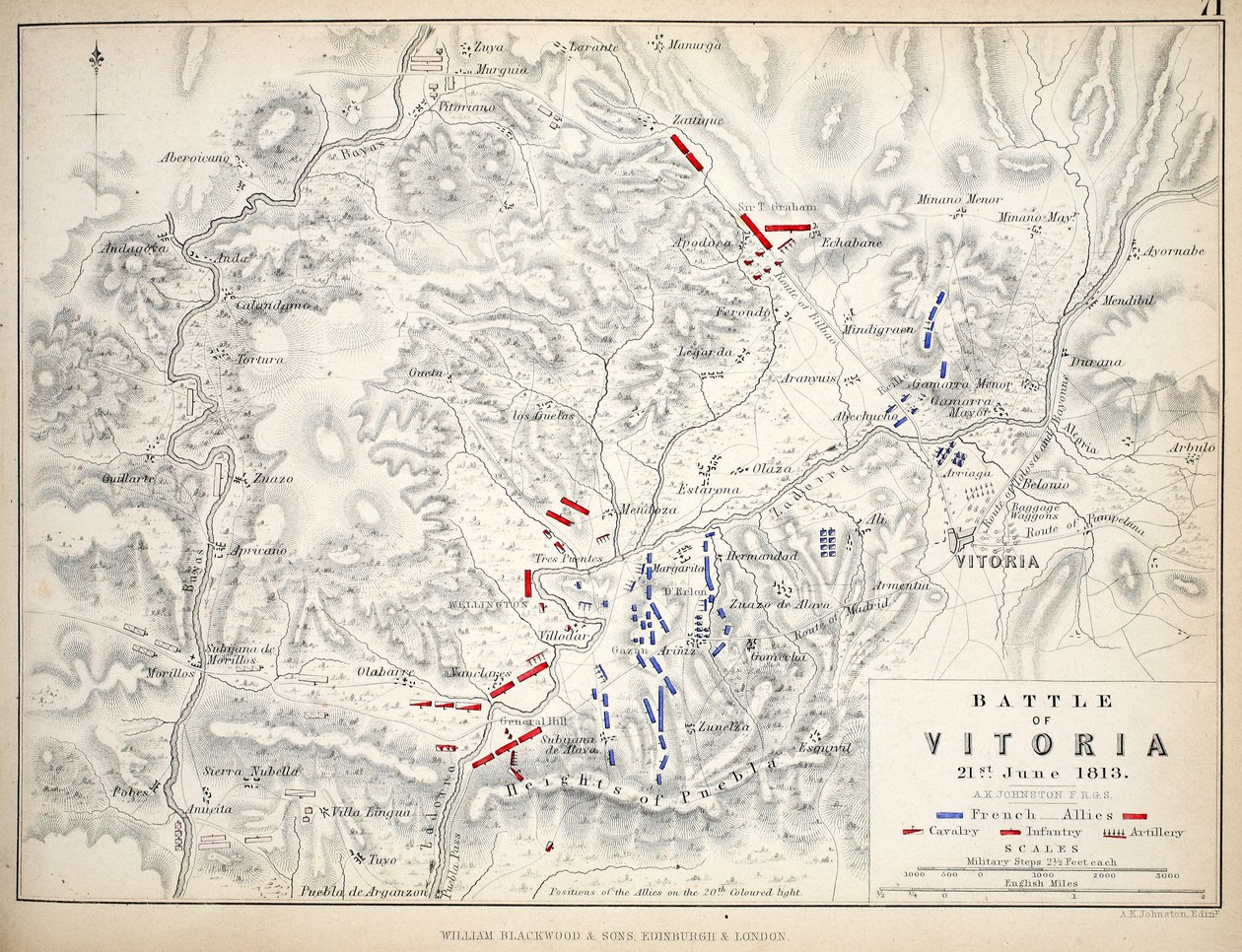 A Vitoriai csata térképe, kiadó: William Blackwood and Sons, Edinburgh és London, 1848 (kézzel színezett metszet) alkotó: Alexander Keith Johnston