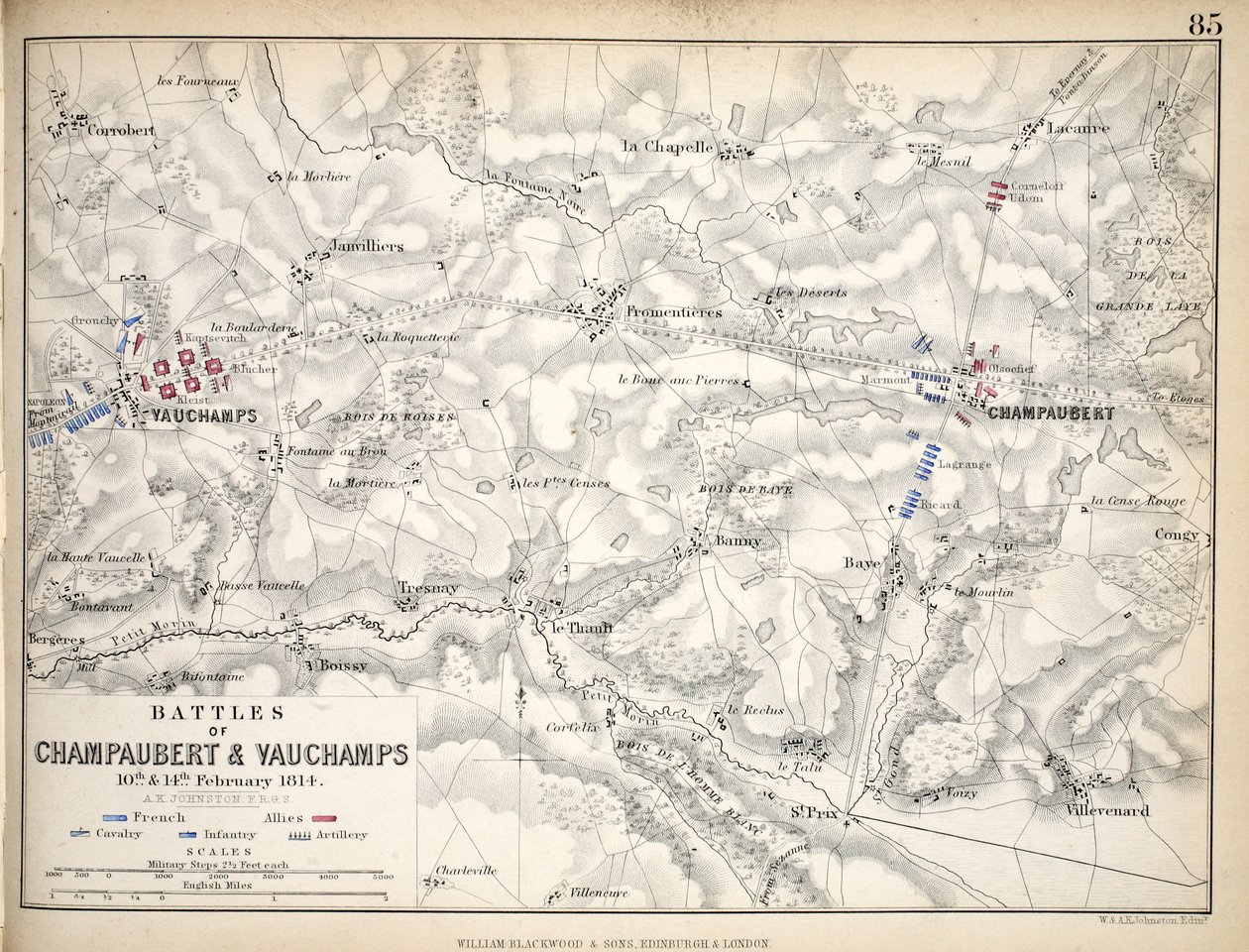 A champaubert-i és vauchampsi csaták térképe, kiadó: William Blackwood and Sons, Edinburgh és London, 1848 (kézzel színezett metszet) alkotó: Alexander Keith Johnston