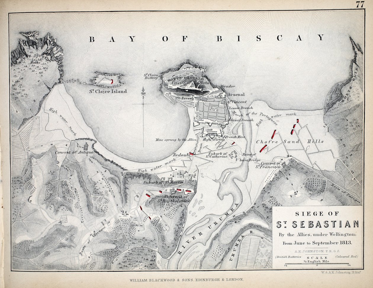 Szent Sebastian ostromának térképe, kiadó: William Blackwood and Sons, Edinburgh és London, 1848 (kézzel színezett metszet) alkotó: Alexander Keith Johnston