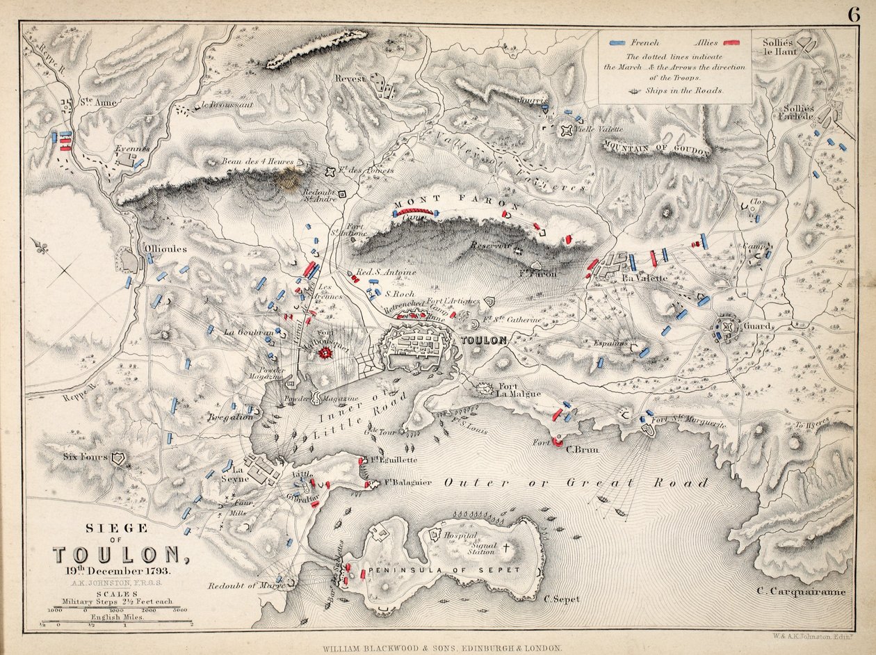 Toulon ostromának térképe, kiadó: William Blackwood and Sons, Edinburgh és London, 1848 (kézzel színezett metszet) alkotó: Alexander Keith Johnston
