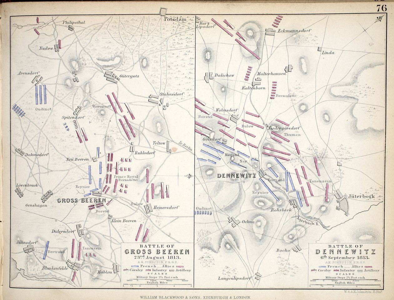 A Gross Beeren-i és a Dennewitzi csaták térképei, kiadó: William Blackwood and Sons, Edinburgh és London, 1848 (kézzel színezett metszet) alkotó: Alexander Keith Johnston