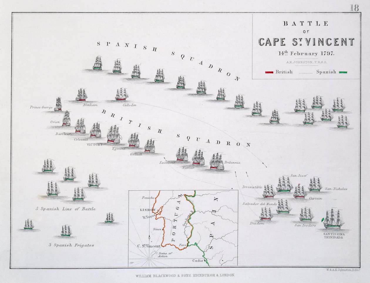 A Cape St. Vincent-i csata terve, 1797. február 14., 1830-as évek alkotó: Alexander Keith Johnston