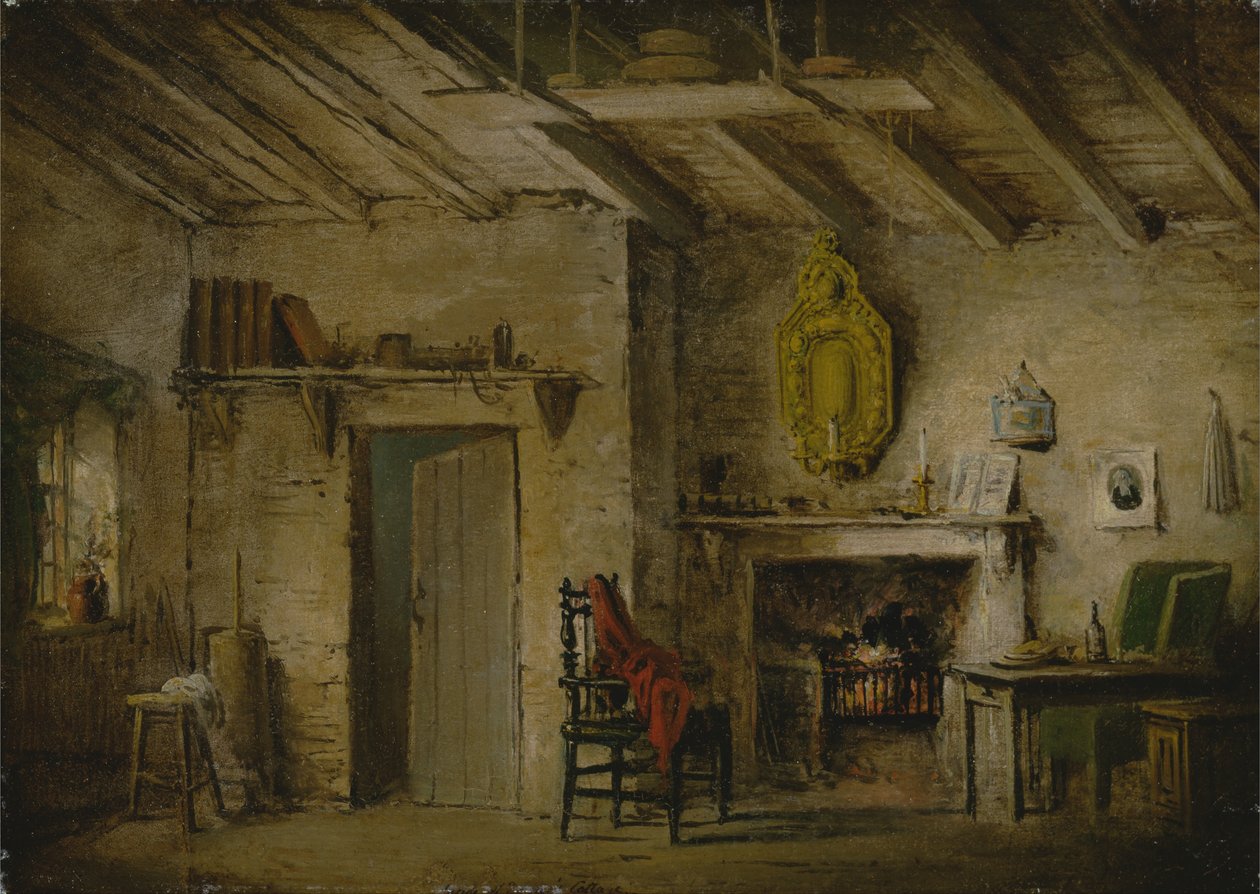 Színpadi tervezés a Heart of Midlothian számára; Deans Cottage alkotó: Alexander Nasmyth