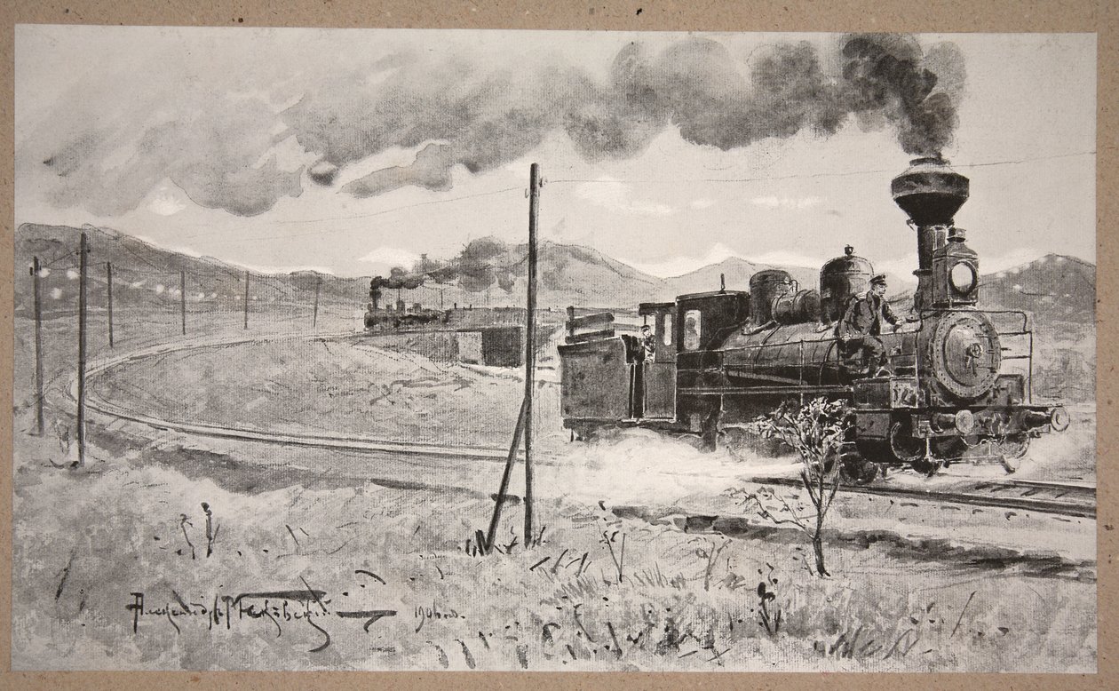 Spiridonoff alezredes által az ellenséges tűz alatt Liao-Yangból Port Arthurba vezetett lőszeres vonat, 1904. április 25., illusztráció a "Mandzsúria: Képek az orosz-japán háborúból" című kötetből, alkotó: Alexander Vladimirovich Makovsky