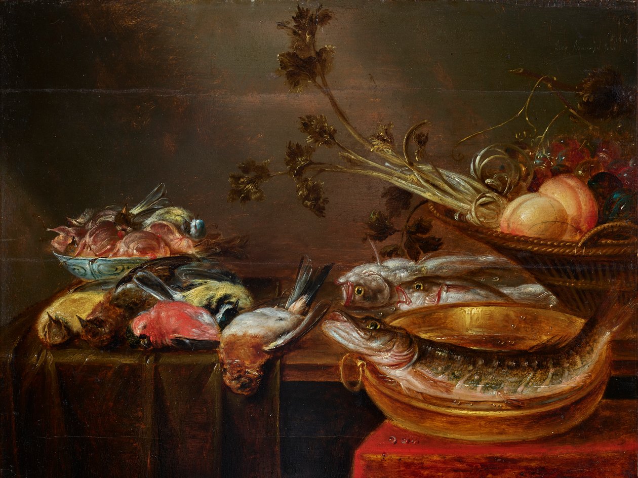 Csendélet halakkal, madarakkal és gyümölcsökkel alkotó: Alexander Adriaenssen