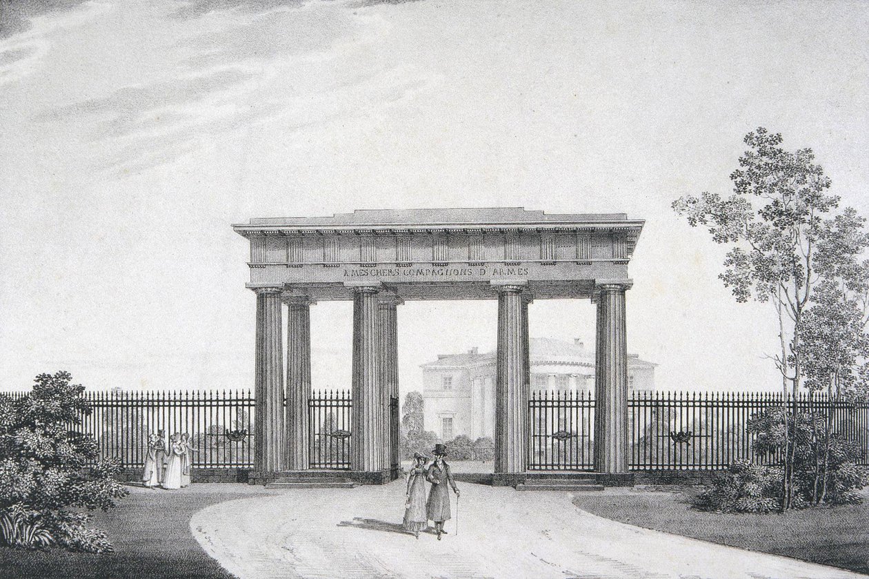 A Kedves Fegyvertársam-kapu a Katalin parkban, Carszkoje Selóban, 1822 alkotó: Alexander Andreyevich Thon