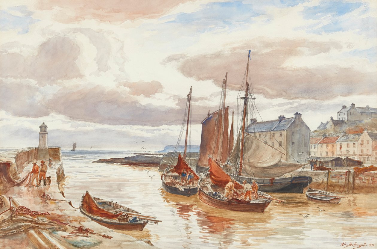 Pittenweem Harbour (ceruza és akvarell) alkotó: Alexander Ballingall