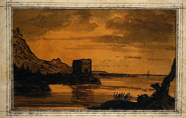 Klasszikus táj (akvarell papíron) alkotó: Alexander Cozens