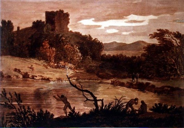 Táj fürdőző férfiakkal (akvarell) alkotó: Alexander Cozens