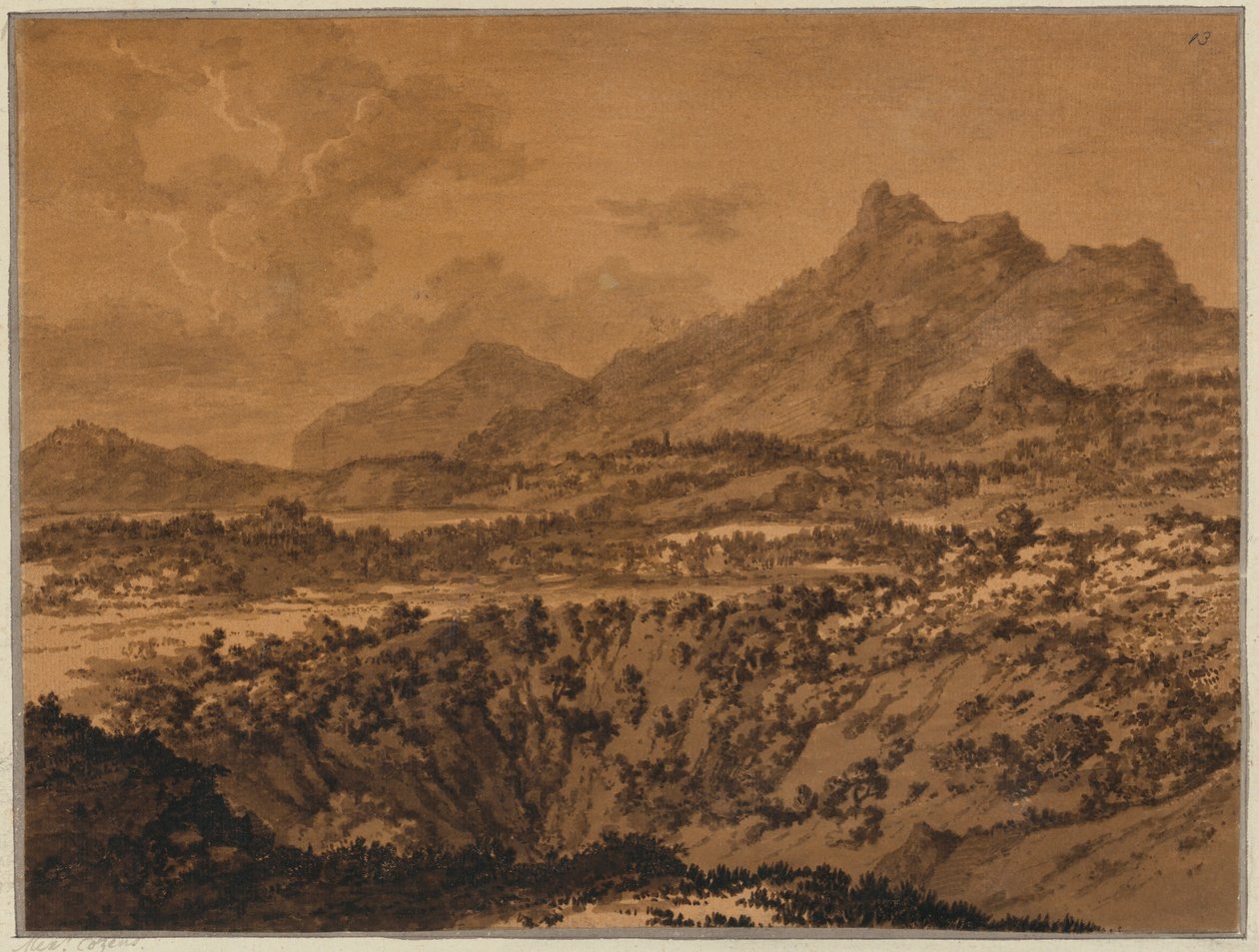 Hegyi táj egy üreggel alkotó: Alexander Cozens