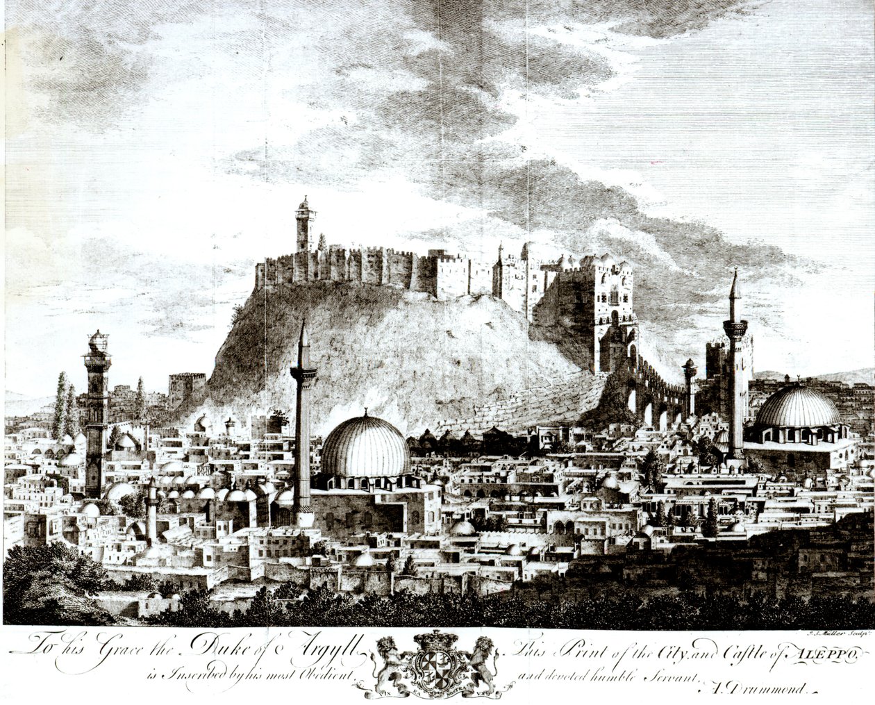 Kilátás Aleppó városára és várára, Szíria, 1754 alkotó: Alexander Drummond