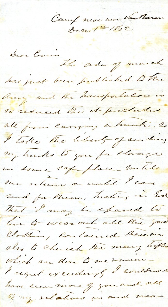 Levél aláírva A. S. Steen -nek, Van Buren közelében, unokatestvérének, Mrs. Mary Walkernek, Van Buren, Ark., 1862. december 1. alkotó: Alexander Early Steen