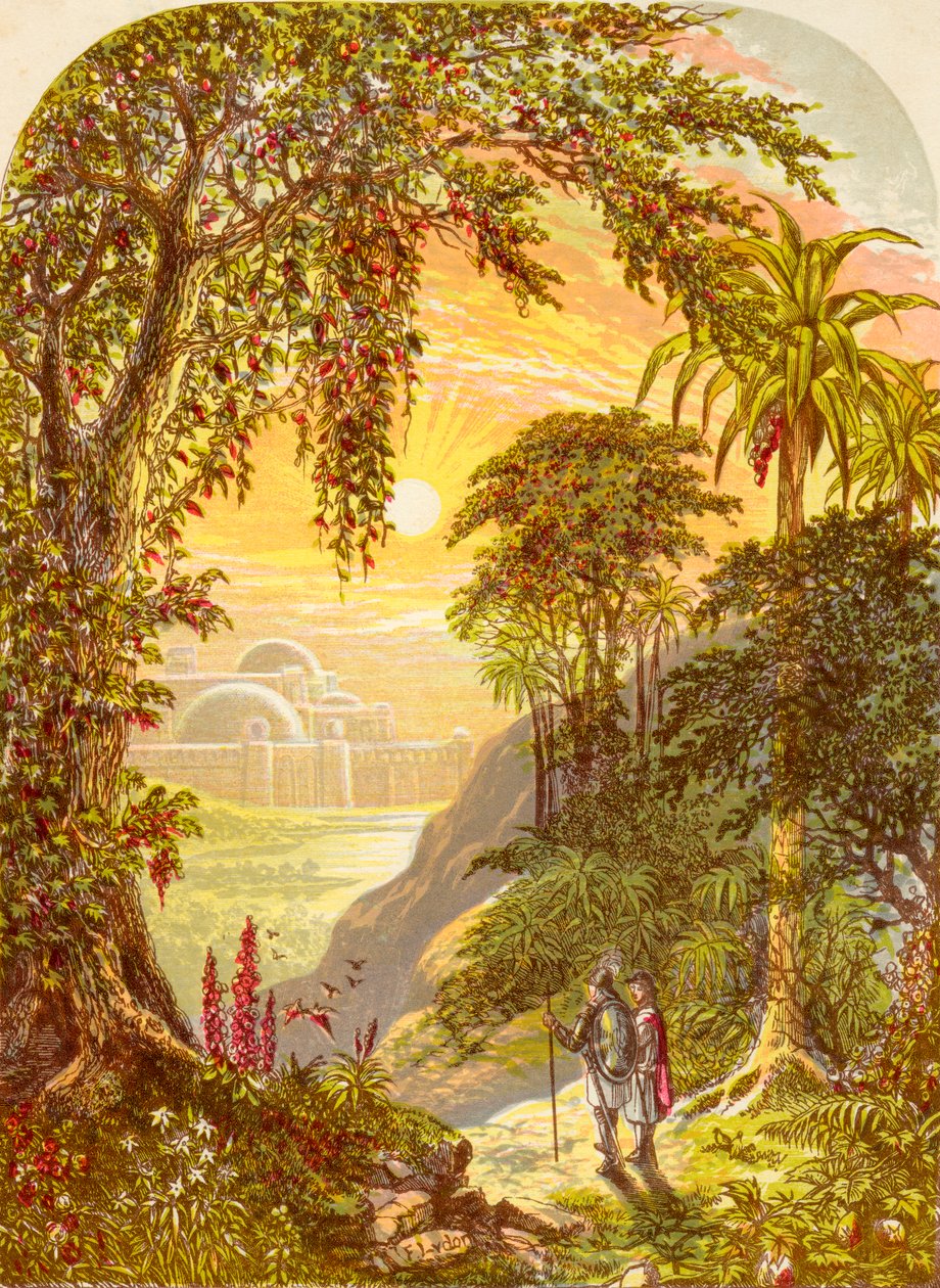 Keresztény és reménykedő Beulah földjén, John Bunyan A Pilgrims Progress című könyvéből, 1880 körül. alkotó: Alexander Francis Lydon